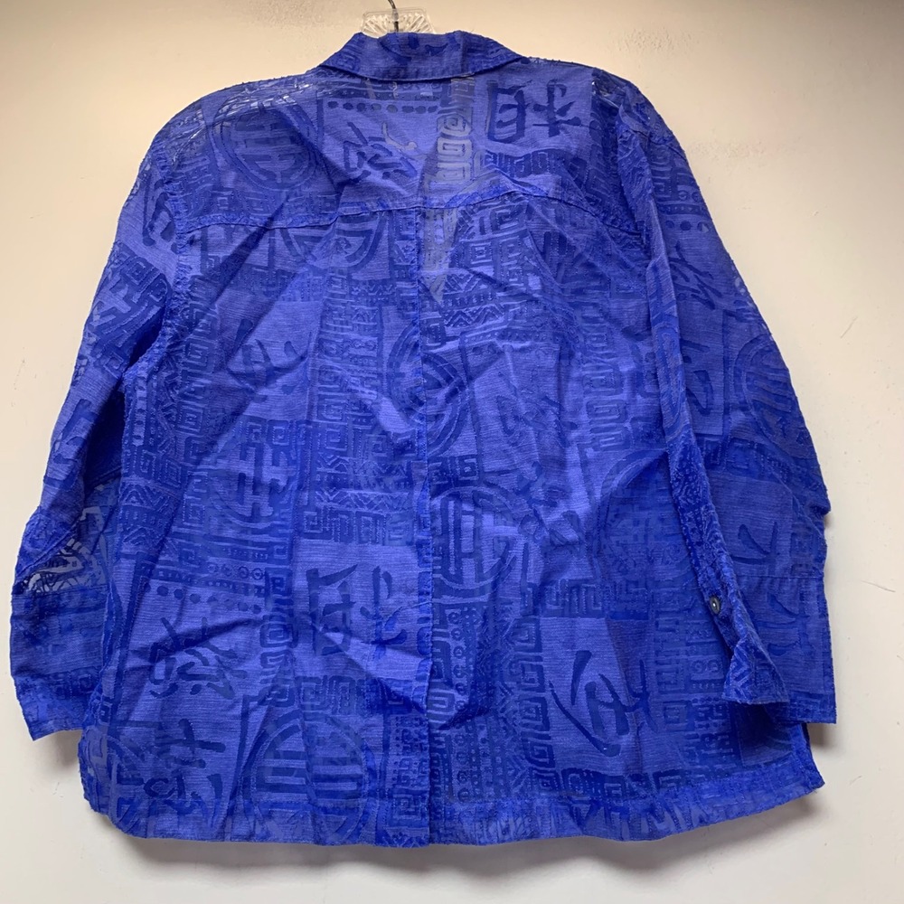 Chicos Design Button Down Shirt Womens 1 Blue Excellent Linen Burnout Sheer - Picture 6 of 7